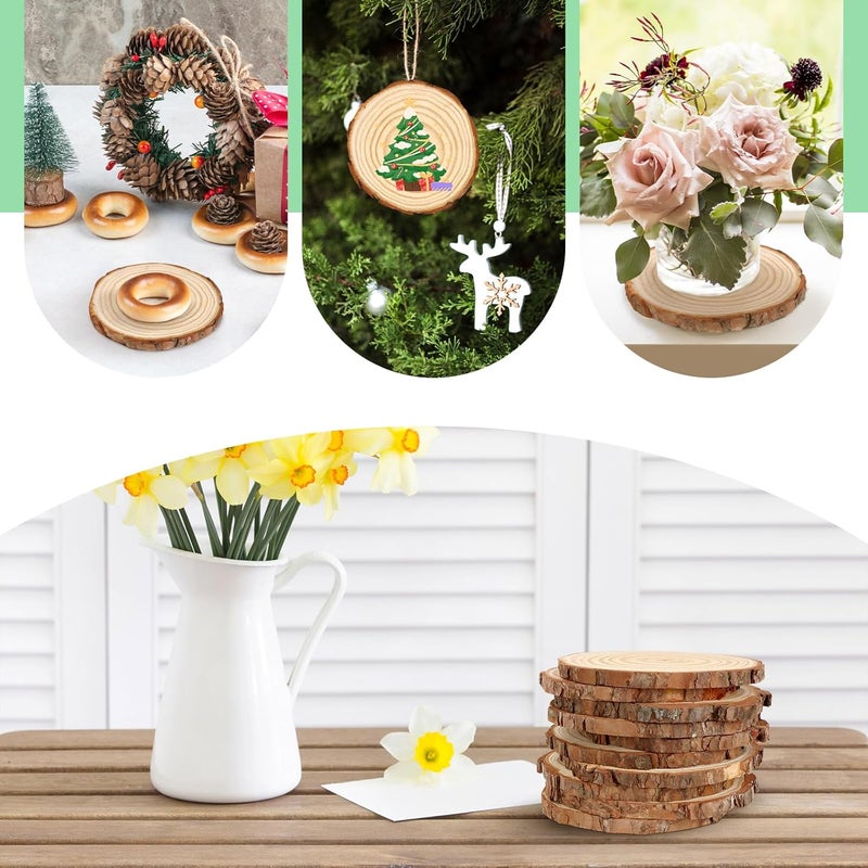 FSWCCK 10 PCS Unfinished Wood Slices for Centerpieces，4.7-5.1 Inch,Round Natural Discs with Tree Bark,Wooden Cookies Circles for Crafts Christmas Ornaments, Rustic Wedding Table Decoration (4.7"-5.1") - Image 5